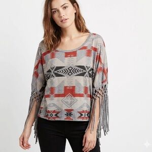 Ralph Lauren Denim & Supply Women's M Gray Aztec Fringe Tunic Blouse​